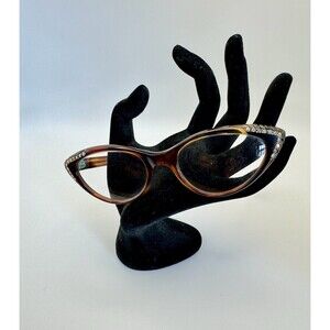 Vintage Frame France 1960s Eyeglasses Brown Tortoise Cat Eye Rhinestones